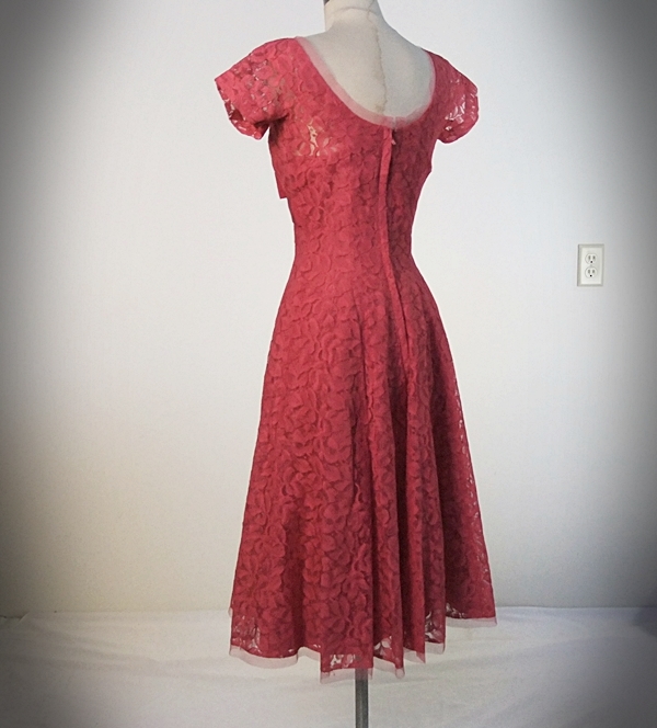 Suzy Perette of New York designer vintage hot pink lace and net cocktail dress 