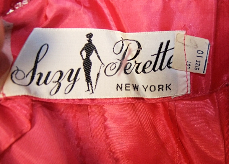 Suzy Perette of New York designer vintage hot pink lace and net cocktail dress 