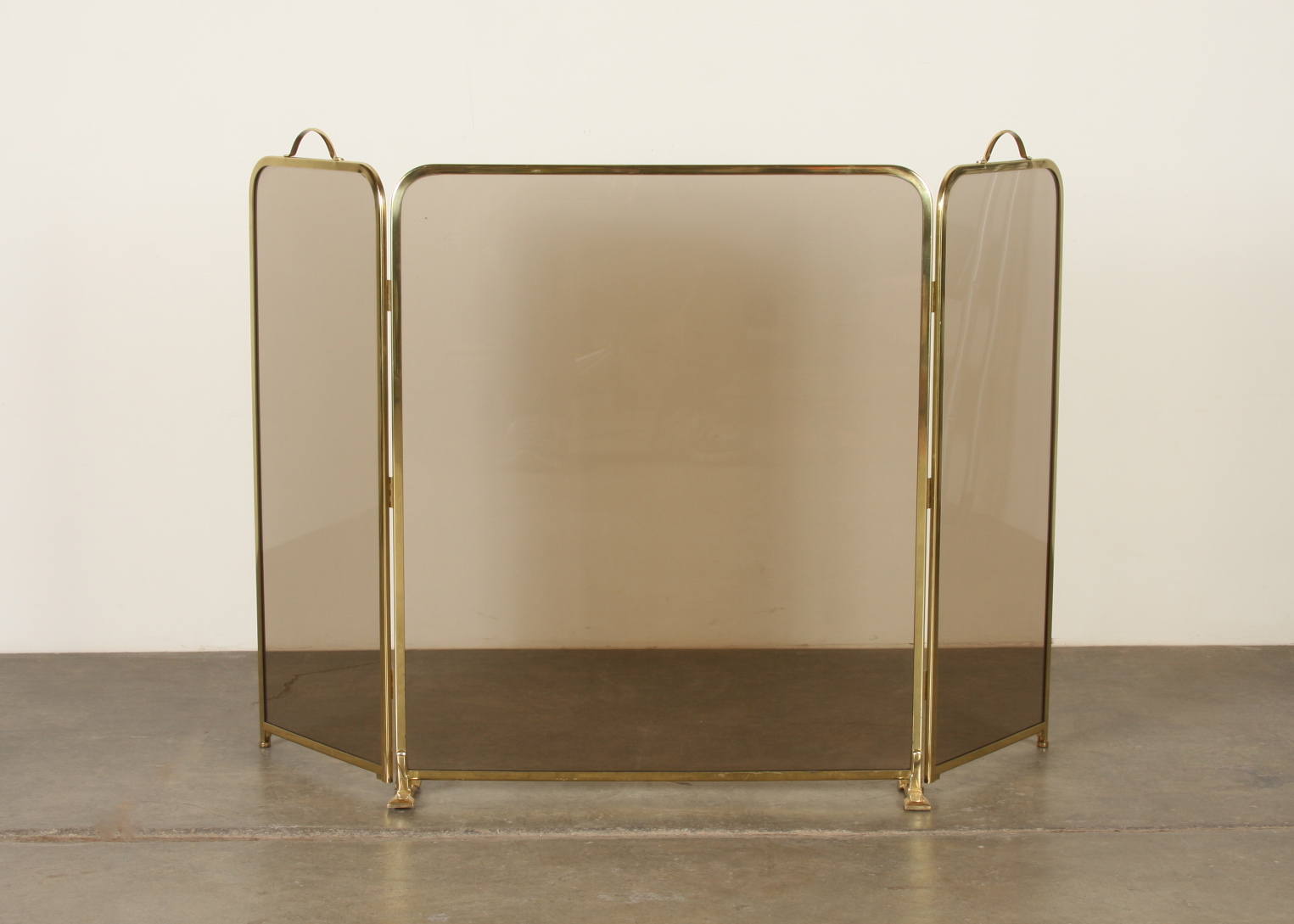 Smoke Glass and Brass Fireplace Screen