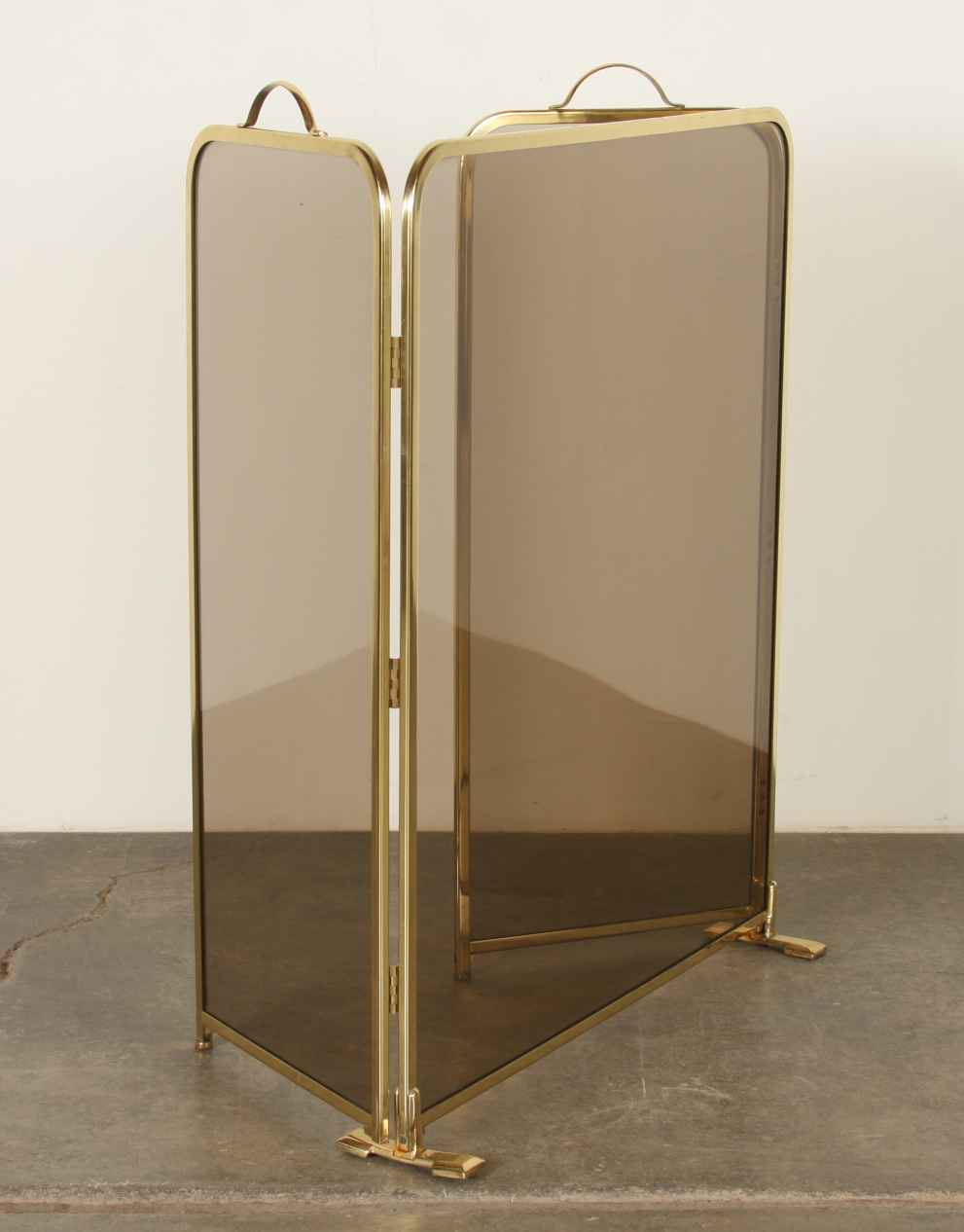 Smoke Glass and Brass Fireplace Screen