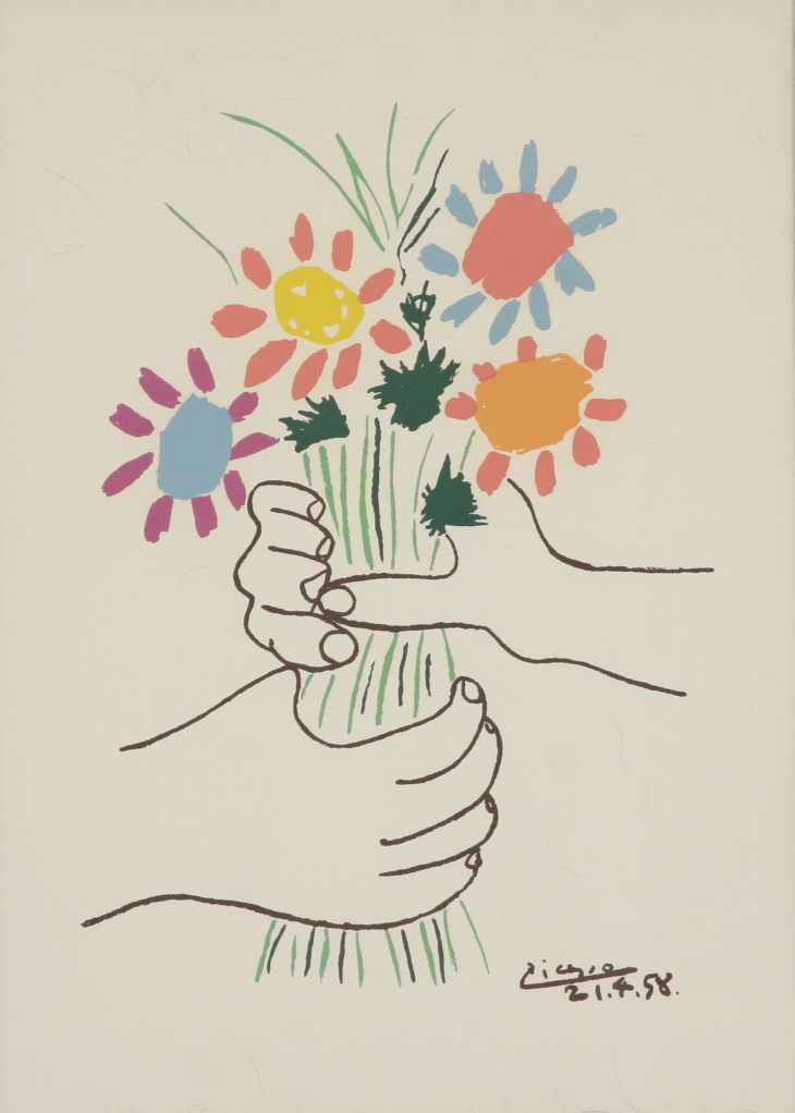 Picasso Hand With Flowers Reproduction