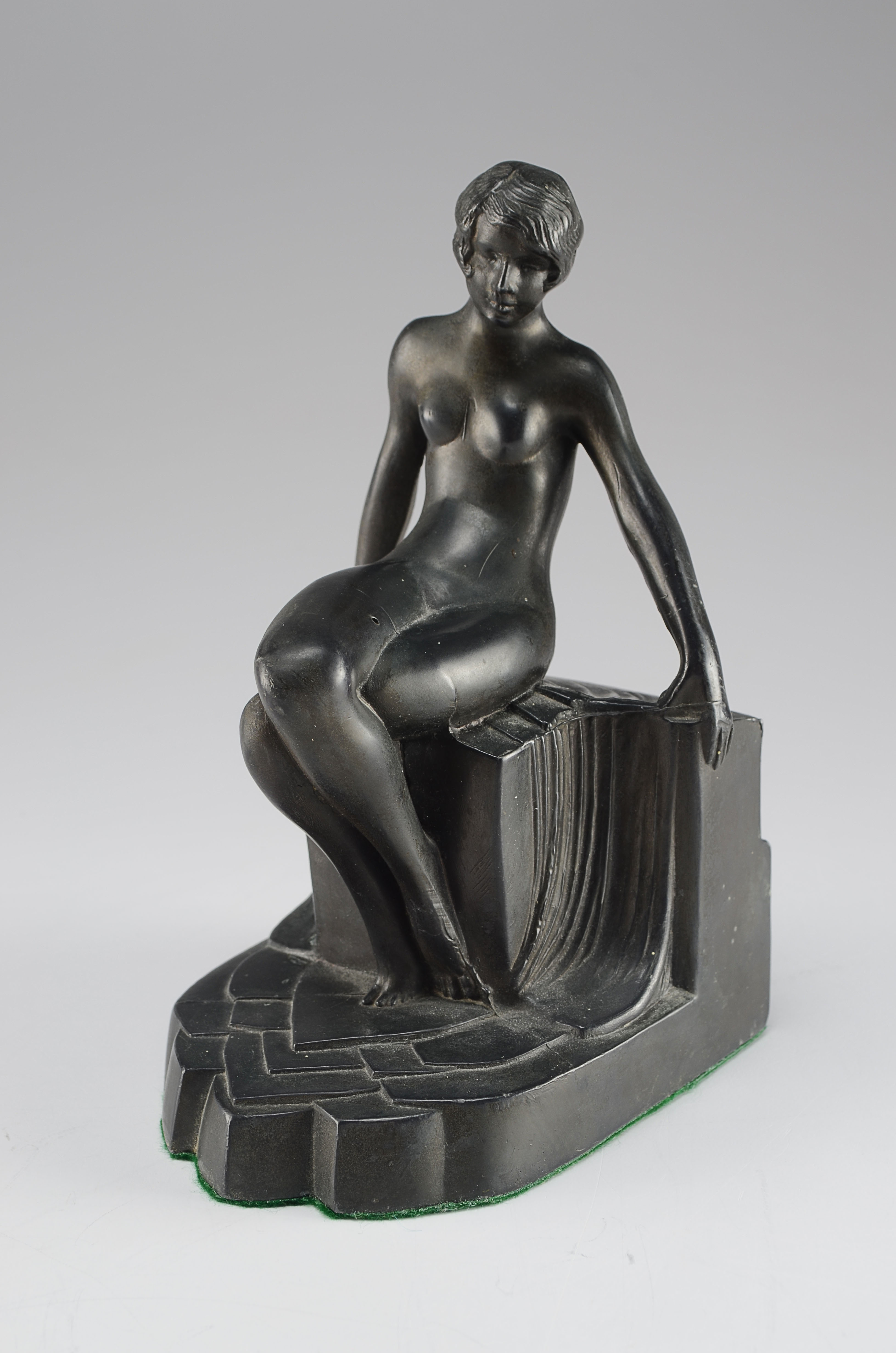 Pair of Art Deco Bookends, Figural Nudes, Bronze Plated Spelter