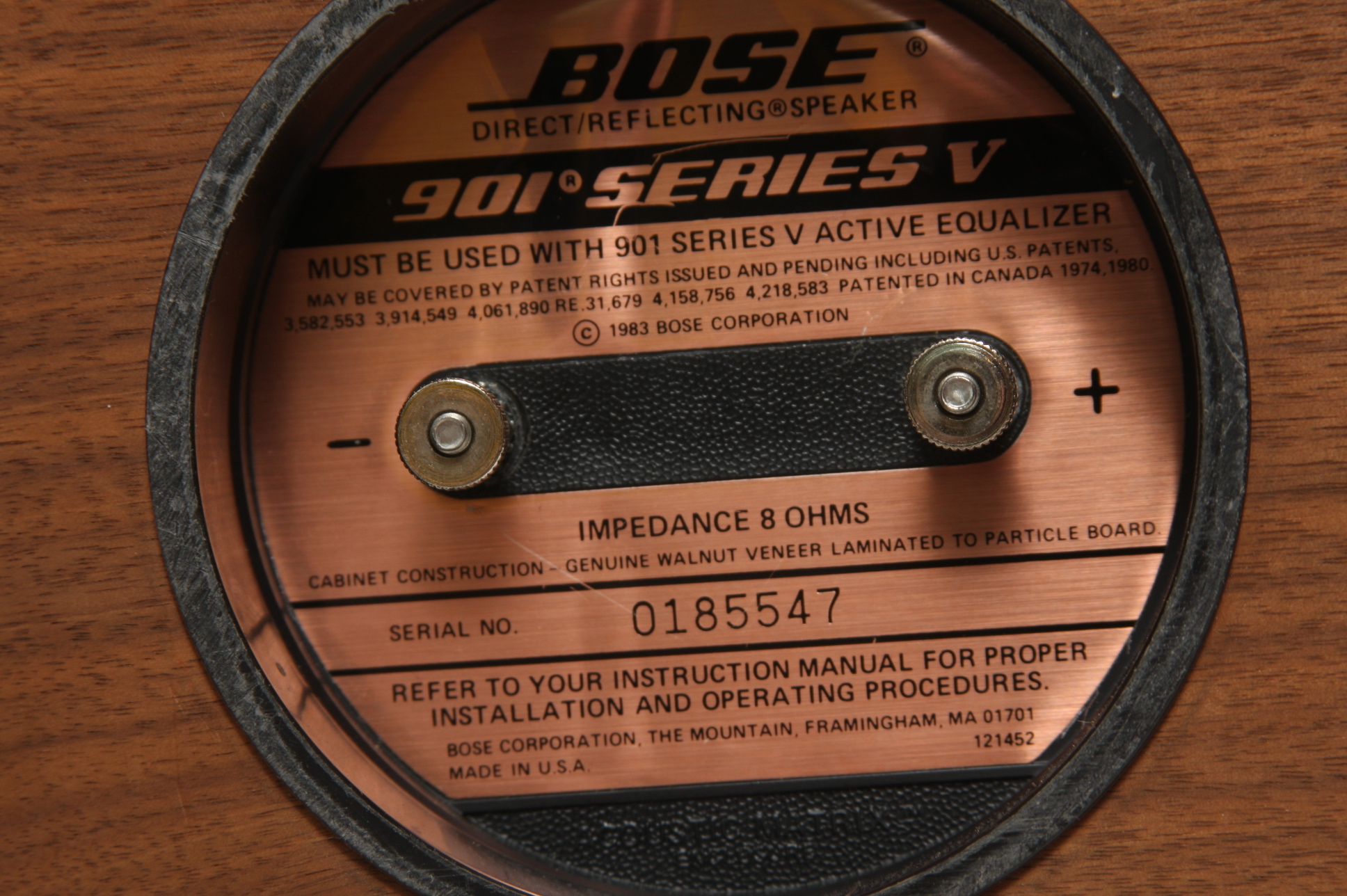 Pair of Bose 901 Series V Speakers and Stands, Walnut Cabinets