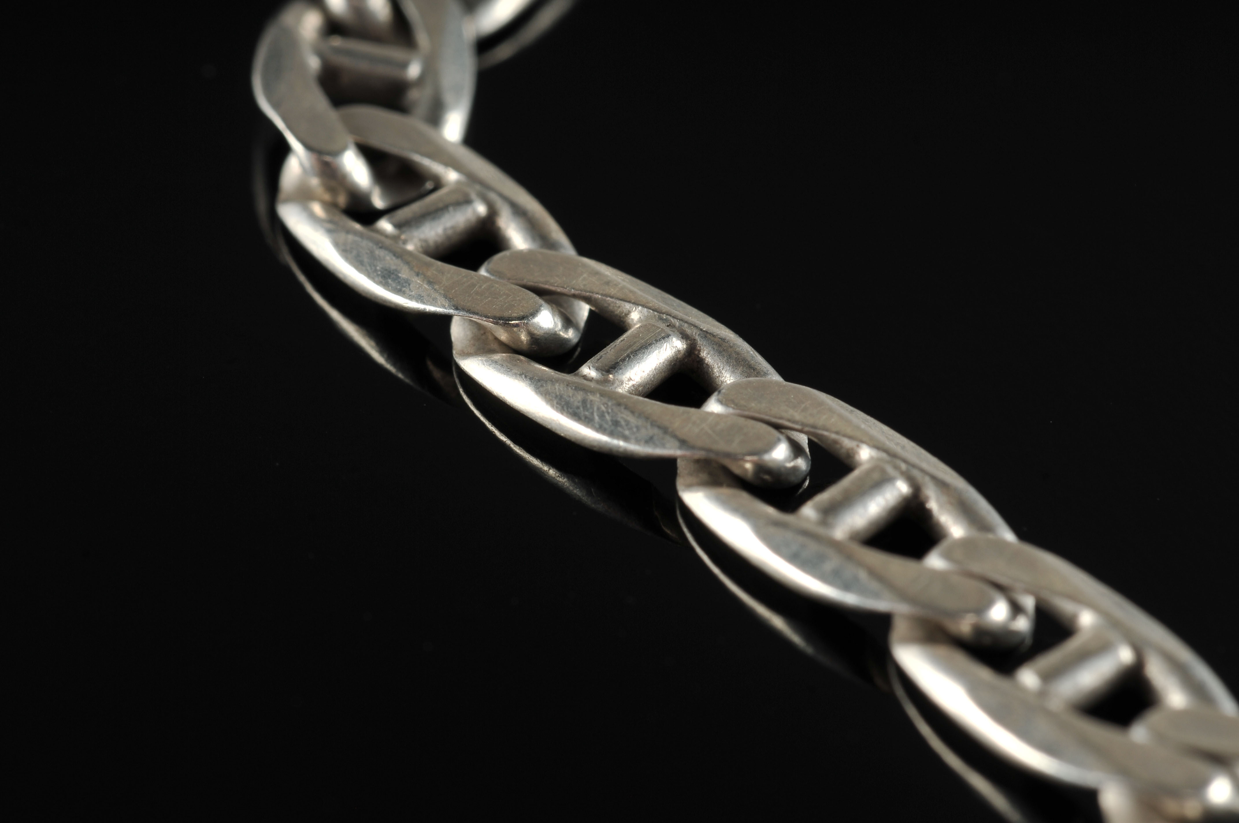 A sterling silver link necklace with a cast sterling silver panther pendant and a sterling silver link braclet