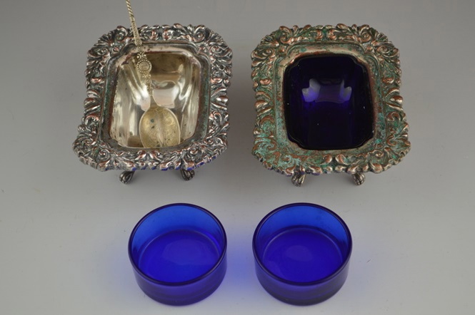 Antique Charles Howard Collins Silver Plate Salt & Pepper Ornate Dishes  