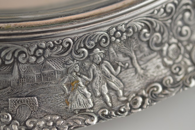 Antique Barbour S.P. CO. International 3213 Silver Plate Ornate Tray and Floral Etched Glass Insert