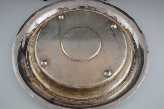 Antique Barbour S.P. CO. International 3213 Silver Plate Ornate Tray and Floral Etched Glass Insert