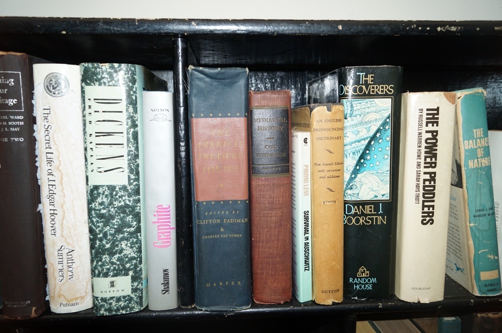 Vintage Wooden Bookcase and Books