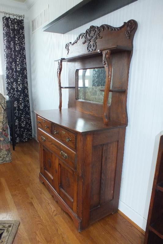 Antique Oak Sideboard with Mirror