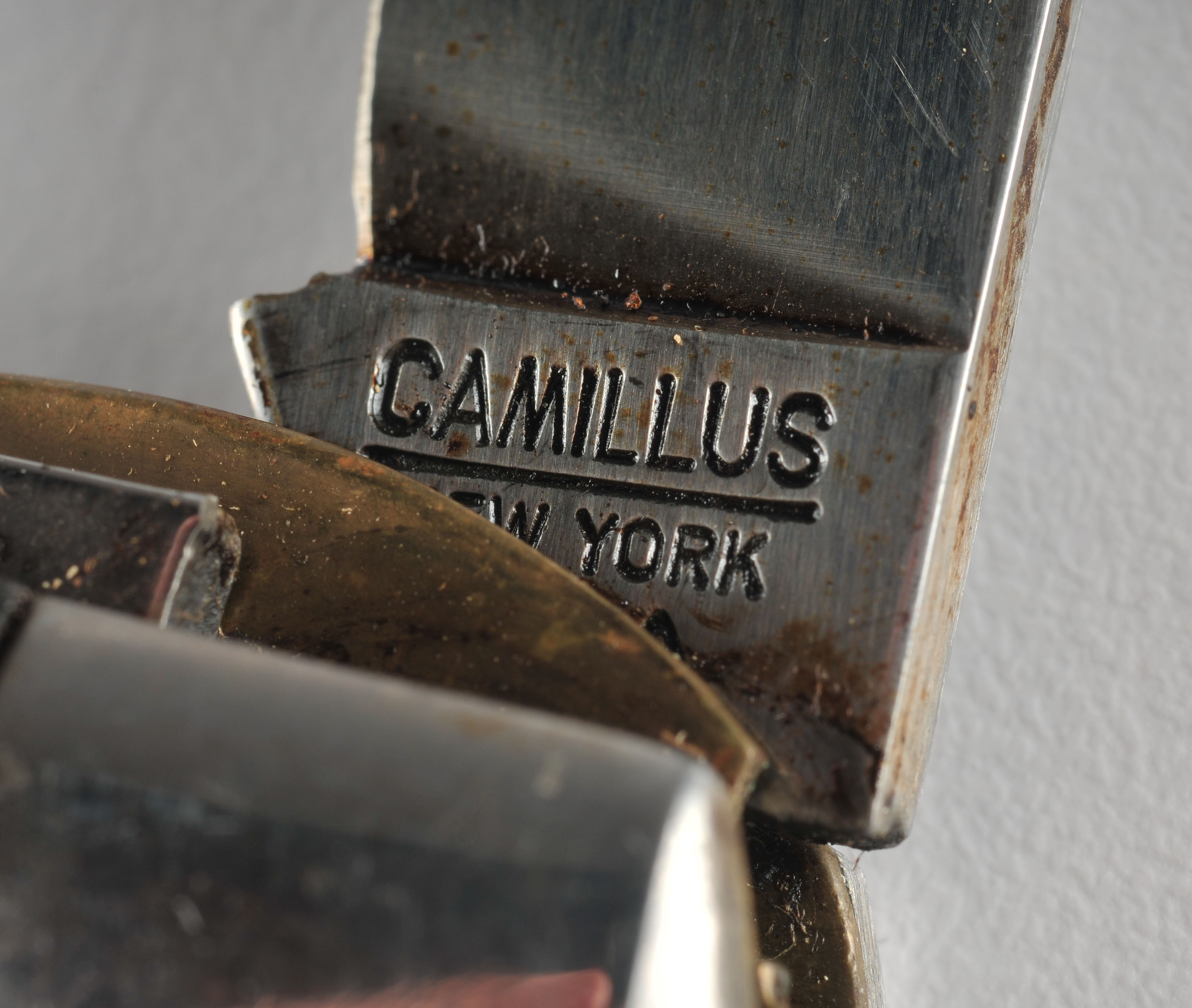 Camillus two blade pocket knife with wood handle