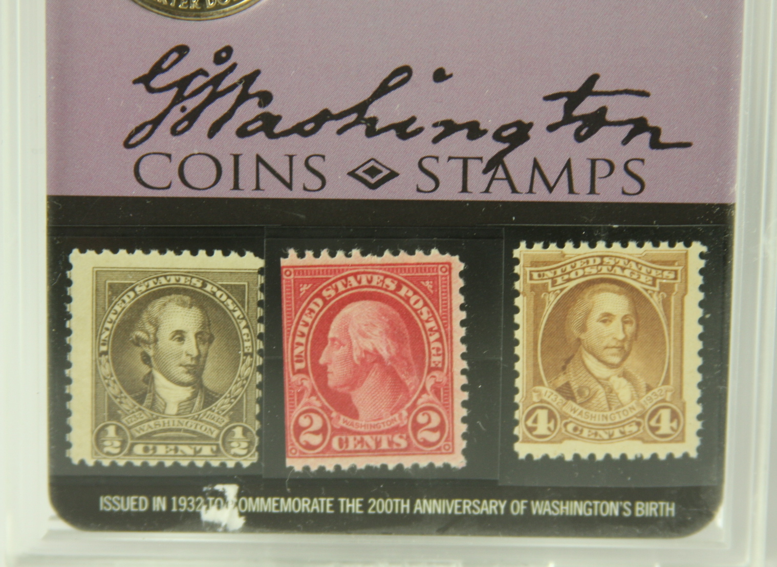 George Washington coin and stamp commemorative set 