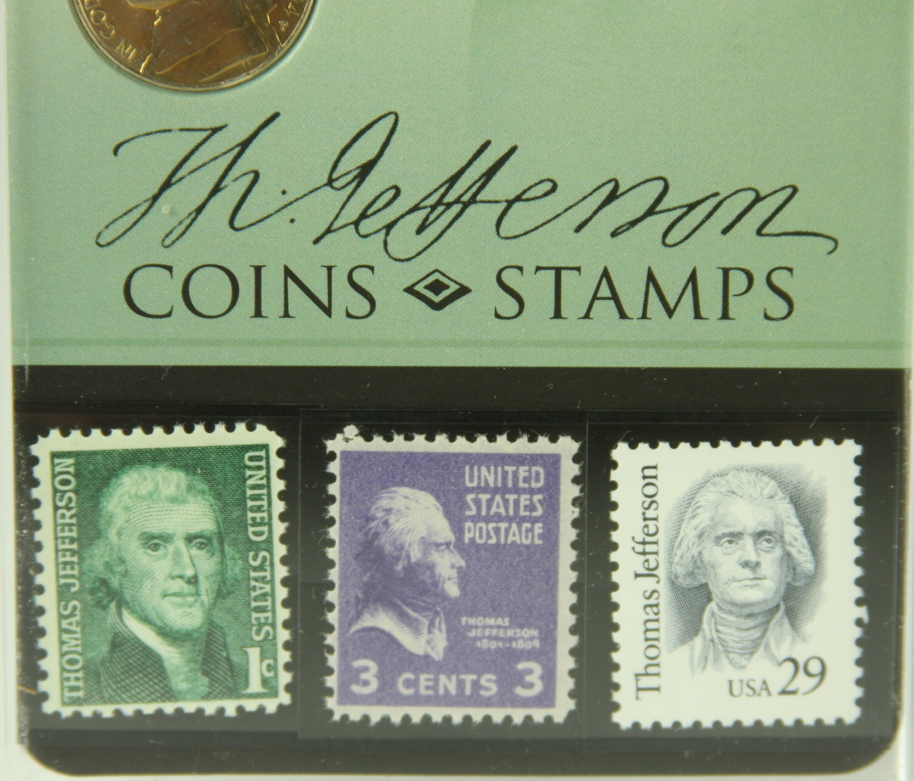 Thomas Jefferson coin and stamp commemorative set 
