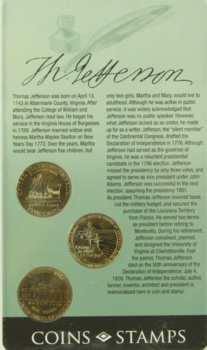 Thomas Jefferson coin and stamp commemorative set 