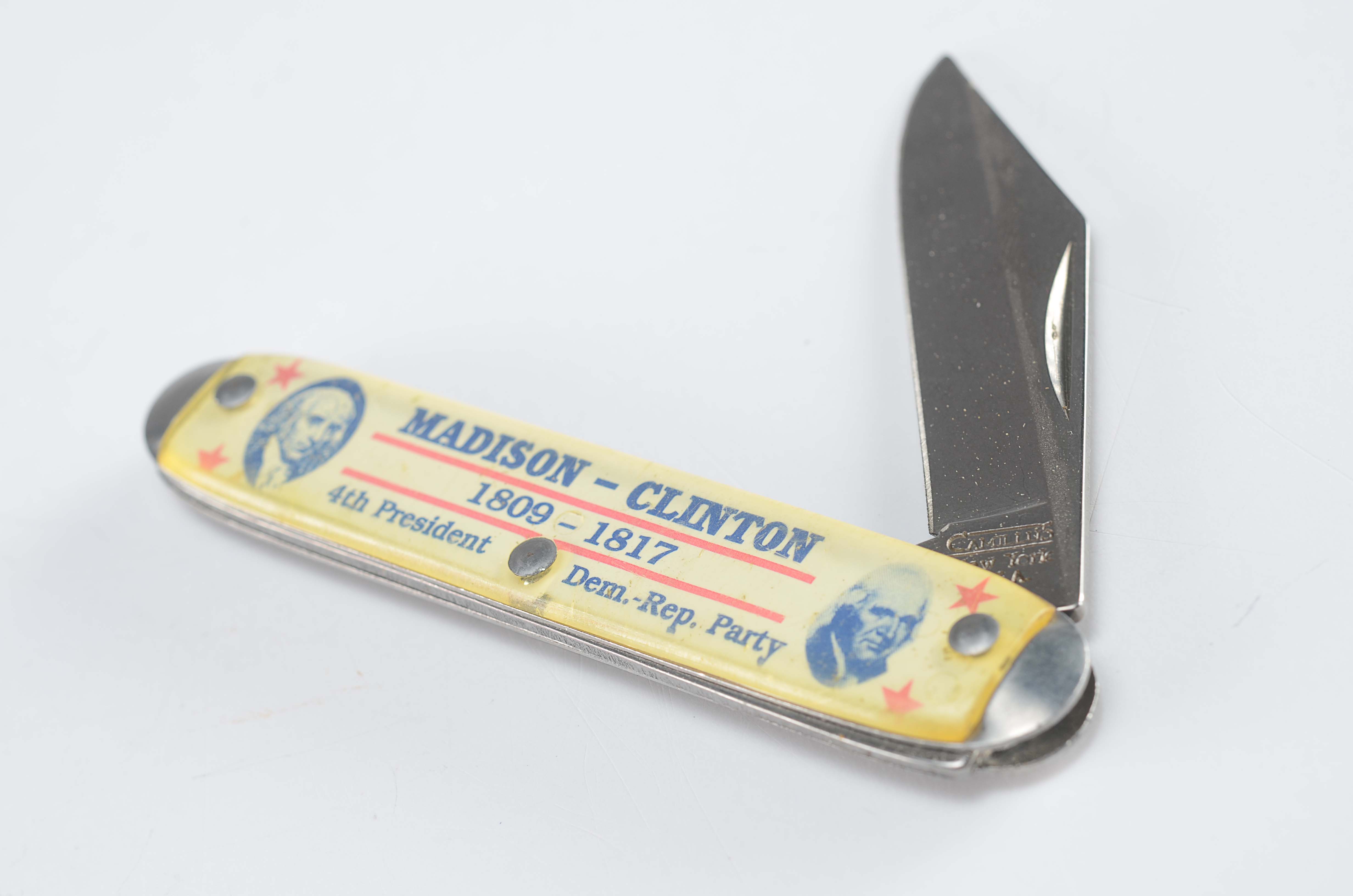 Politically themed vintage pocket knives