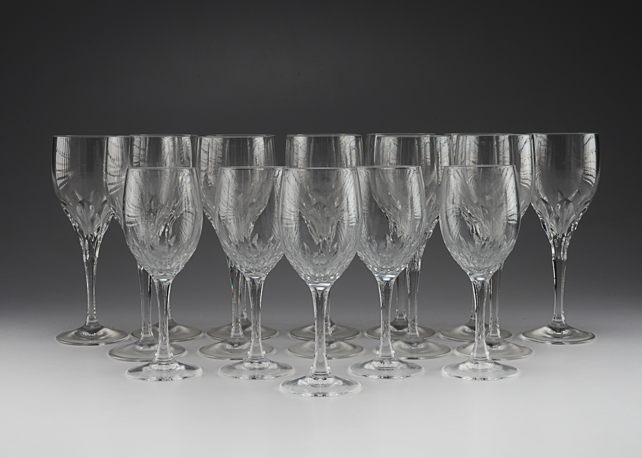 Twelve Gorham crystal stemware 7 1/2" T wine glasses in the Diamond pattern