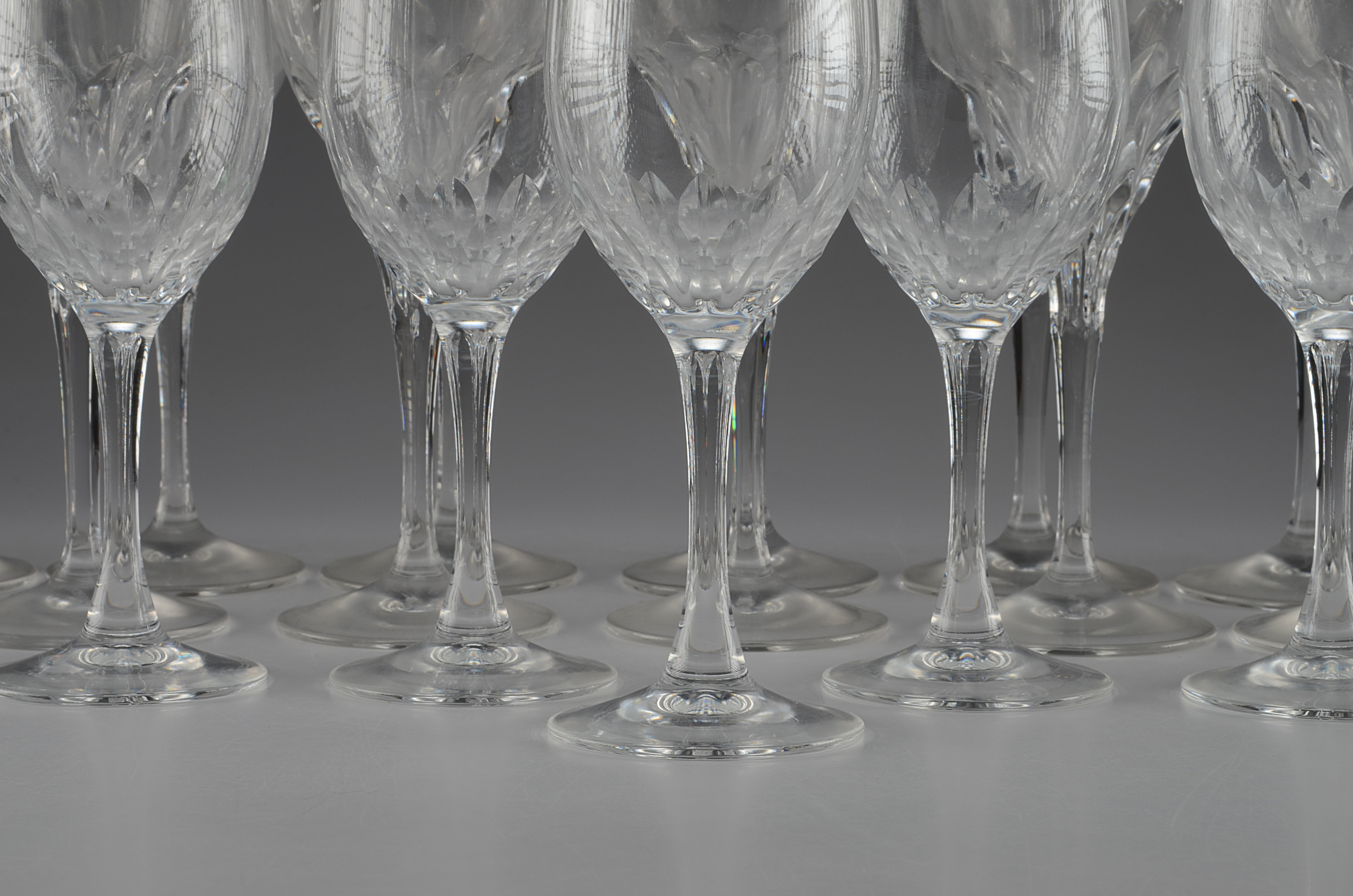 Twelve Gorham crystal stemware 7 1/2" T wine glasses in the Diamond pattern