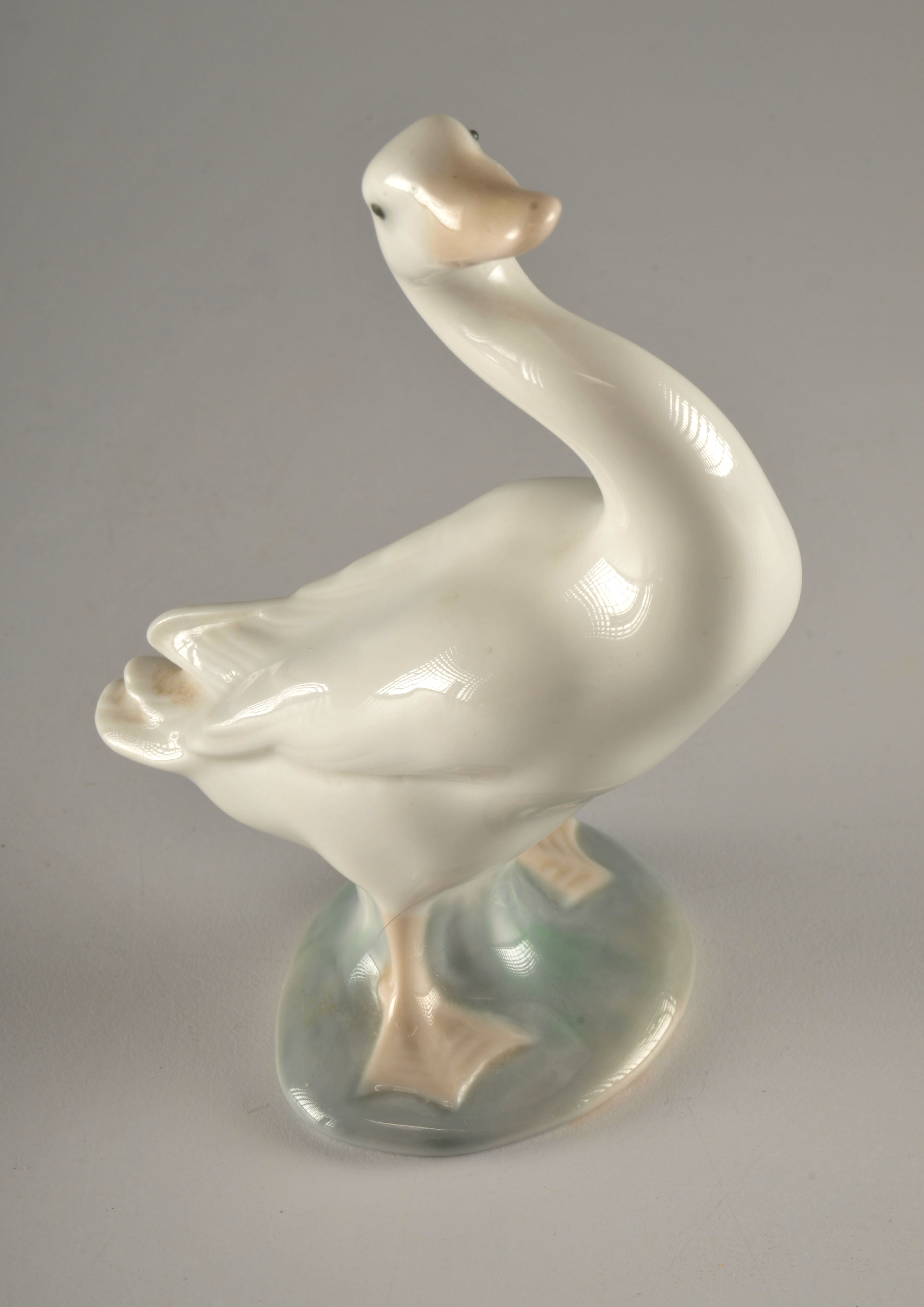Lladro Duck Figurine and Small Miniature Metal Dog