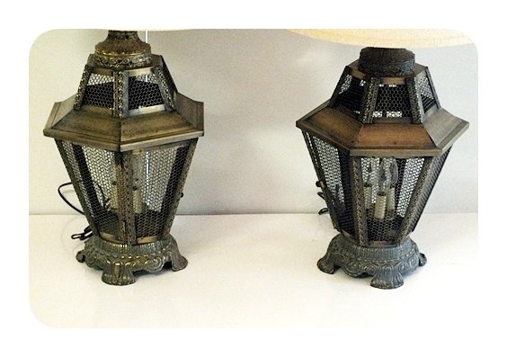 Pair of large modern metal table lamps