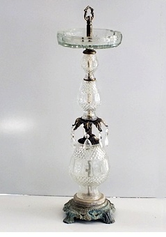 Pressed glass and metal cigarette stand with large glass receiver