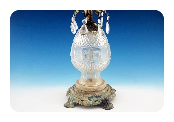 Pressed glass and metal cigarette stand with large glass receiver