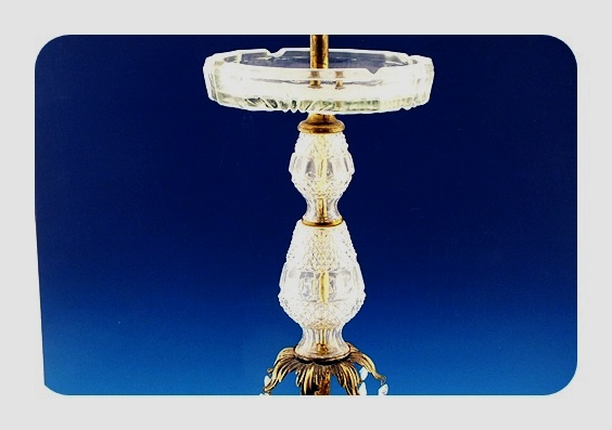 Pressed glass and metal cigarette stand with large glass receiver
