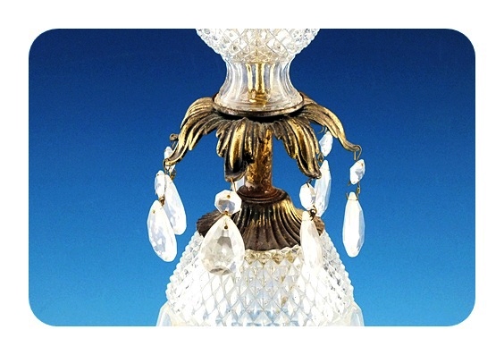 Pressed glass and metal cigarette stand with large glass receiver