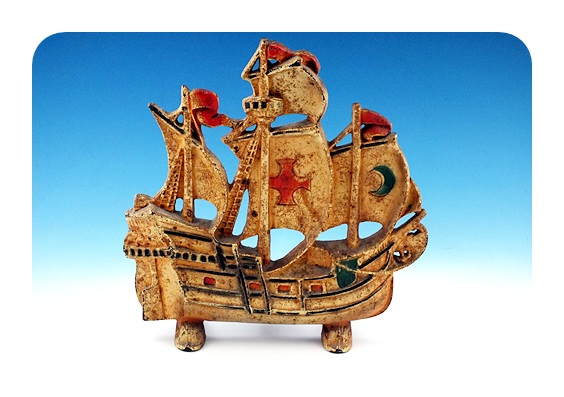 Hand painted cast metal pirate ship door stop