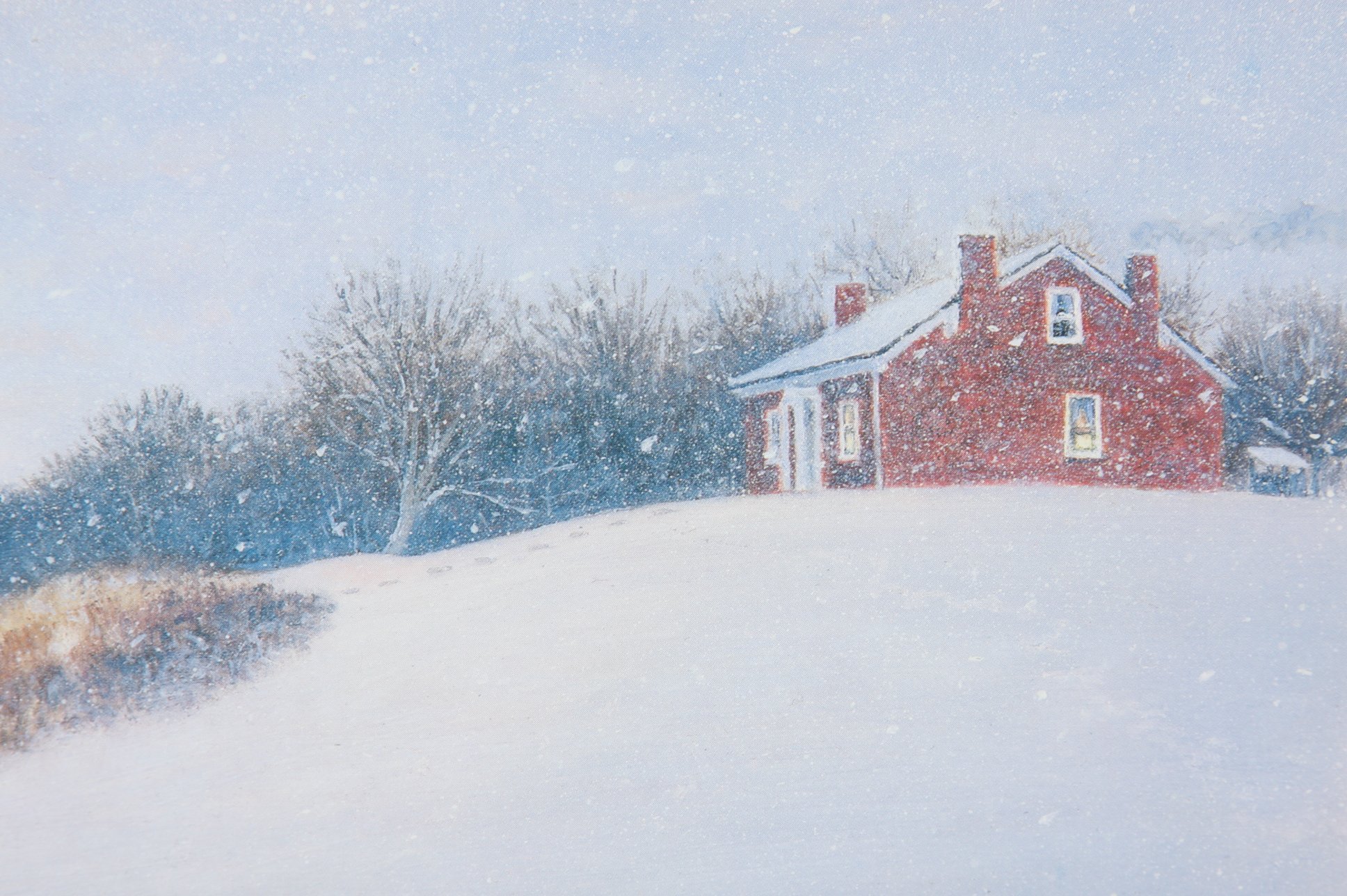 Framed and Signed Steve White Print of Tranquil House Amidst Snowfall