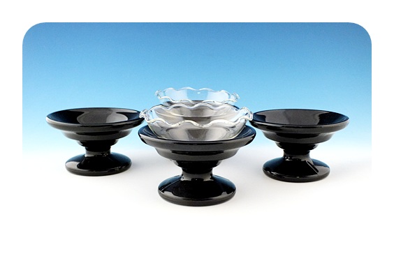 Rare Veecup black glass fountain cup holders