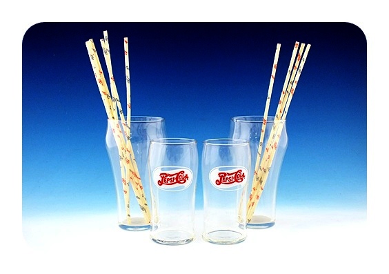 Vintage Pepsi Cola glasses with syrup line