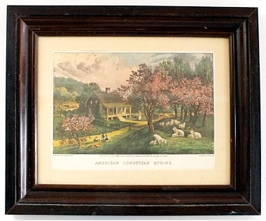 Modern reporduction Currier & Ives lithograph print American Homestead Spring