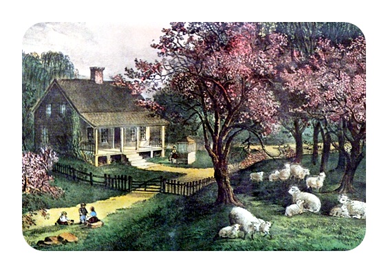 Modern reporduction Currier & Ives lithograph print American Homestead Spring