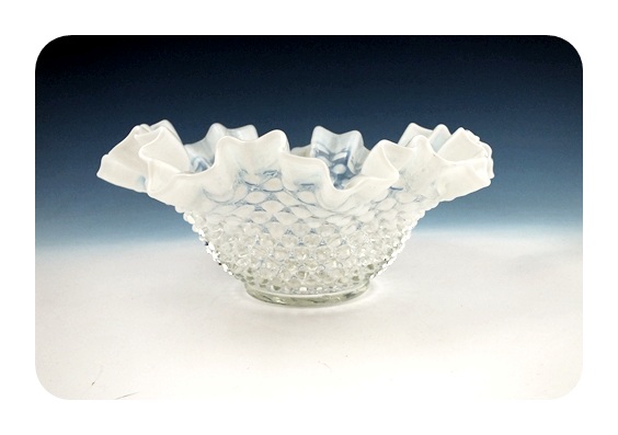 Opalescent hobnail bowl with ruffled edges