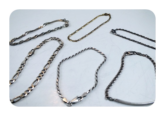 Six sterling bracelets of various styles.