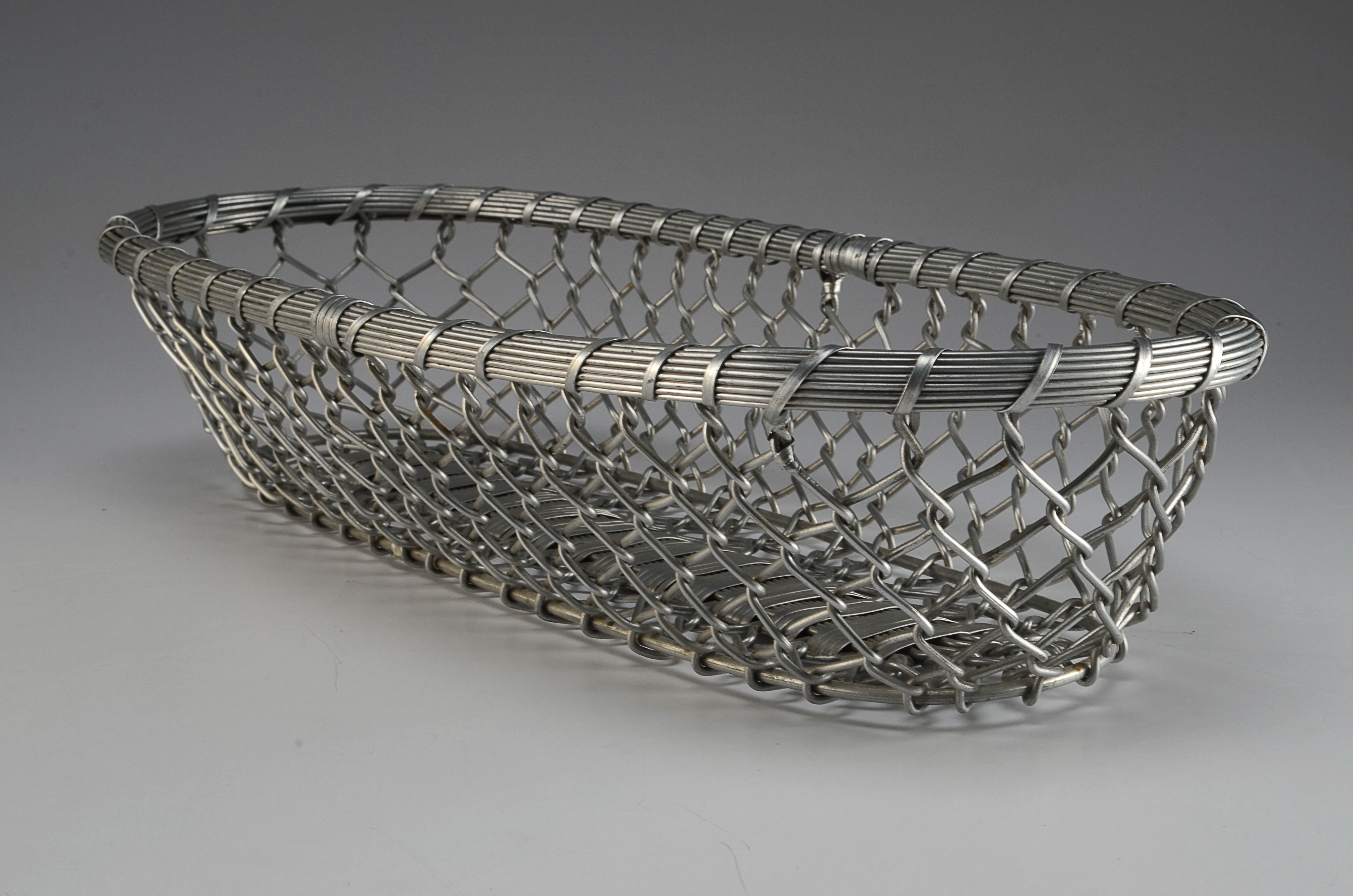 Portuguese Ceramic Salad Bowl,  Aluminum  Bread Basket and Frosted Glass Bowl