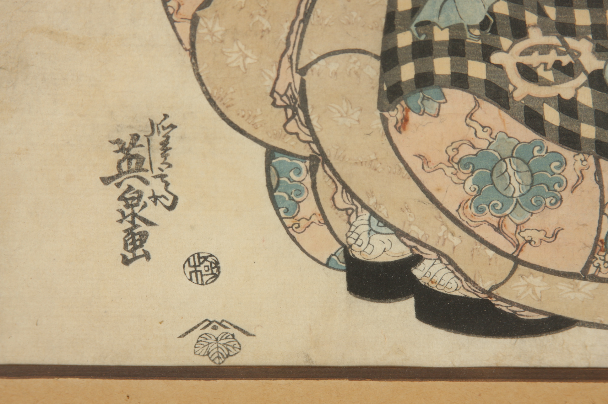 Keisai Eisen Woodblock Print, Geisha in a Checkered Kimono