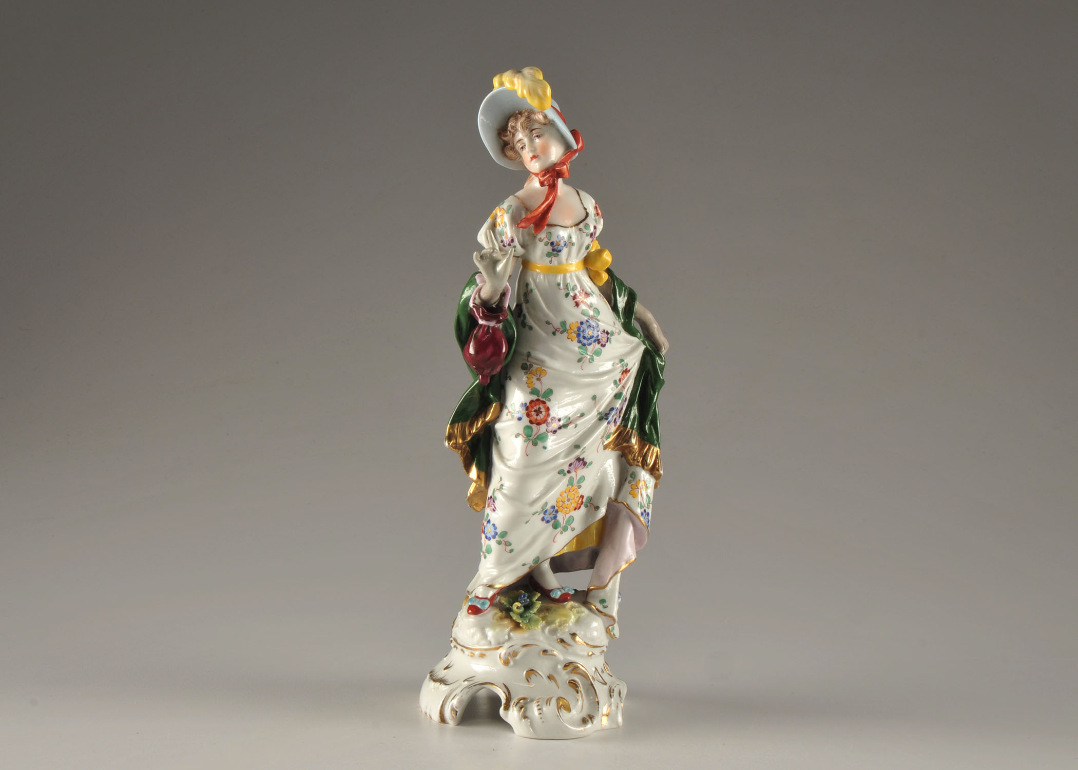 Hand Painted Porcelain Figure of a Woman, Oldest Volkstedt Porcelain Factory, Circa 1950