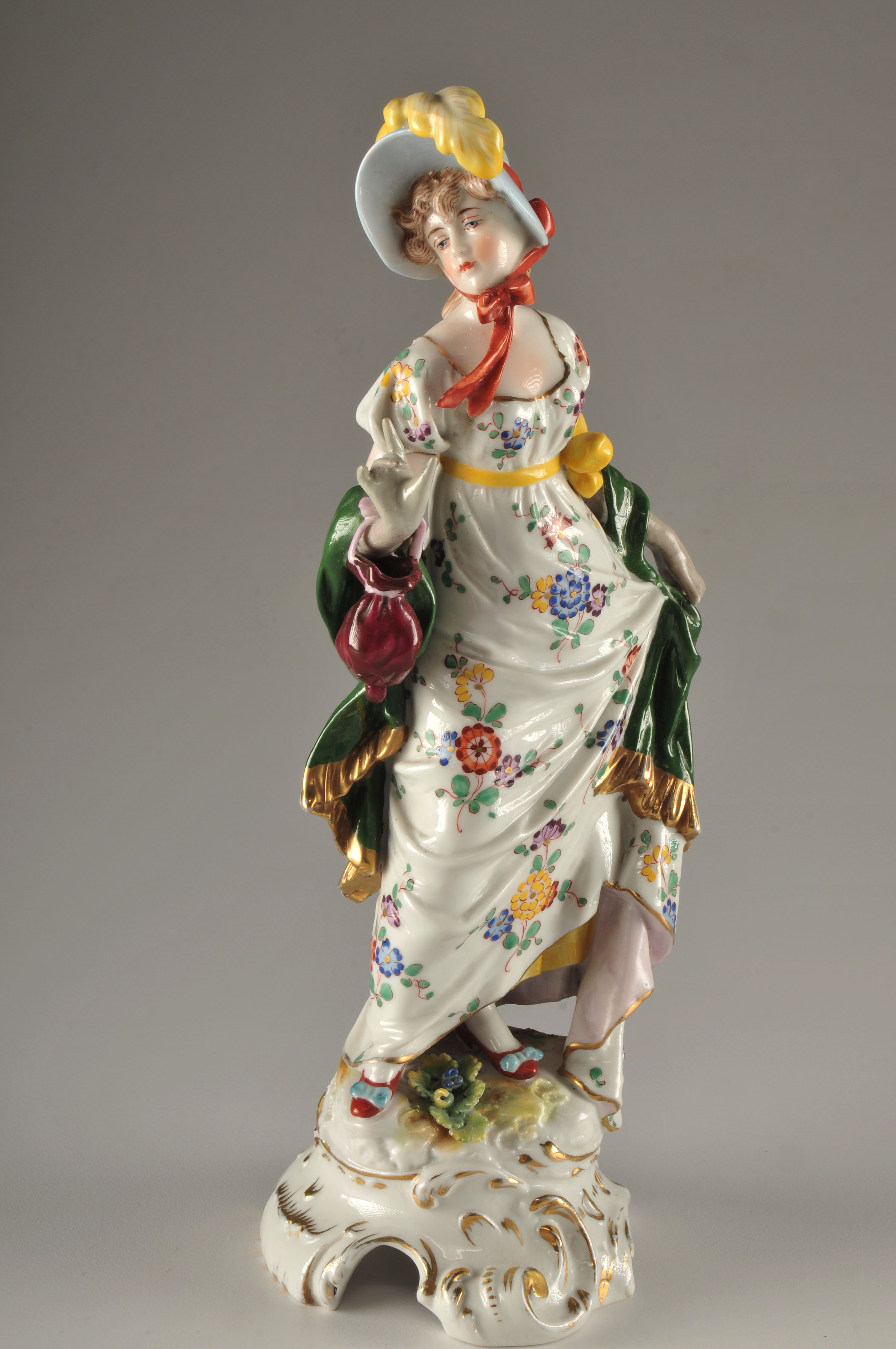 Hand Painted Porcelain Figure of a Woman, Oldest Volkstedt Porcelain Factory, Circa 1950