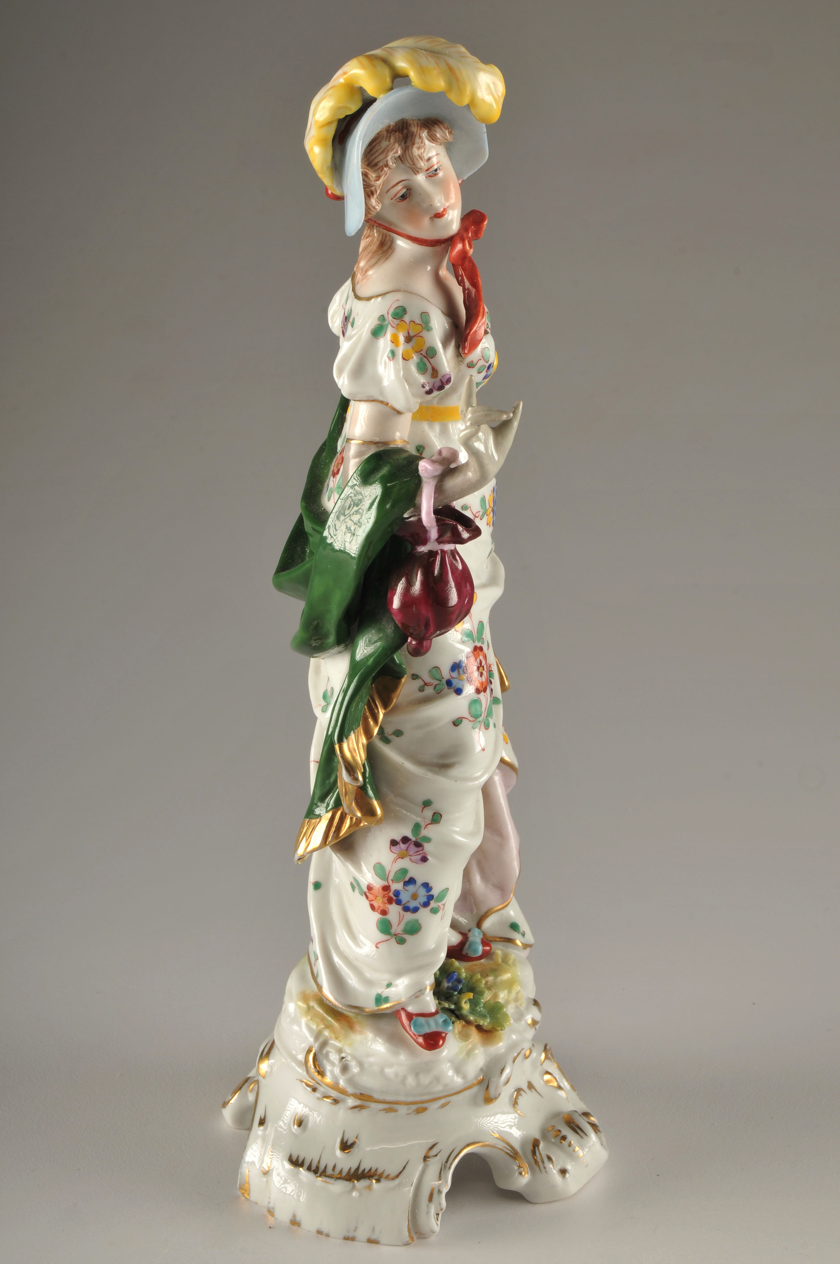 Hand Painted Porcelain Figure of a Woman, Oldest Volkstedt Porcelain Factory, Circa 1950