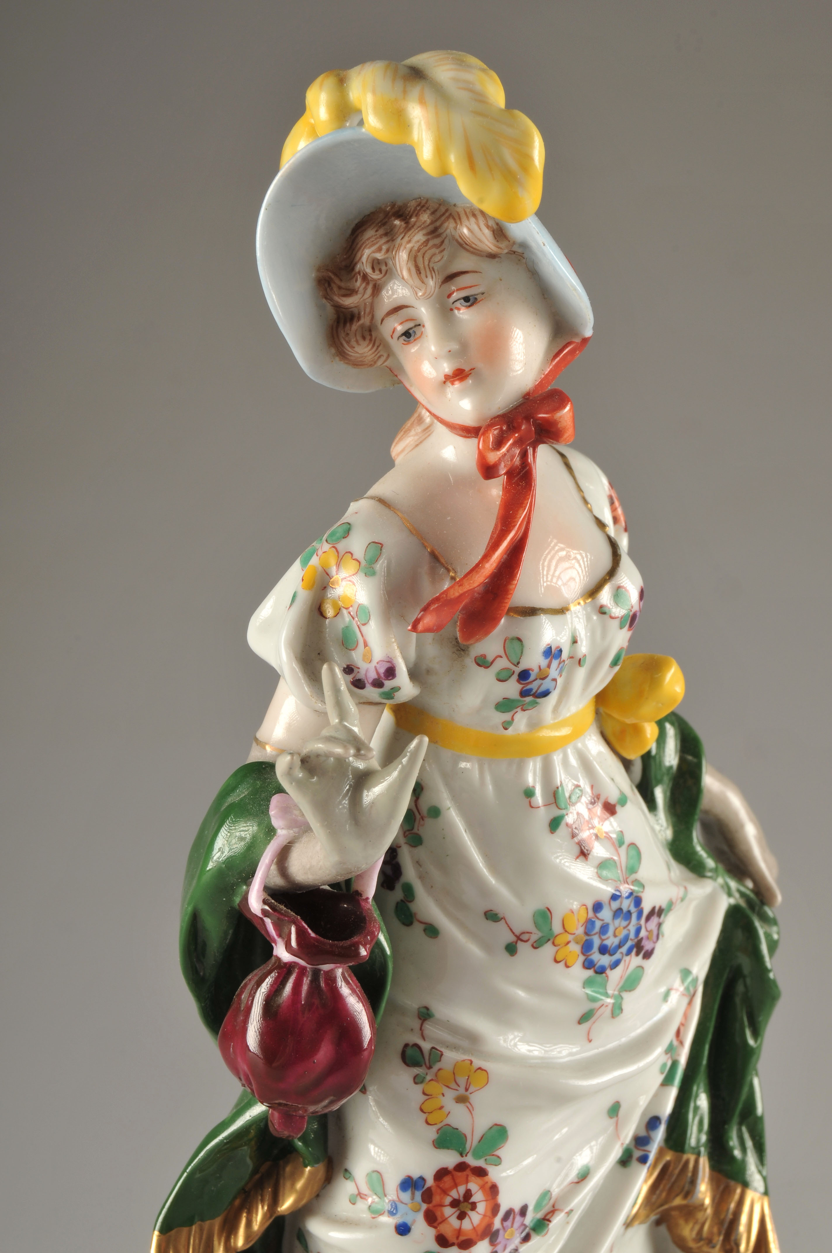 Hand Painted Porcelain Figure of a Woman, Oldest Volkstedt Porcelain Factory, Circa 1950