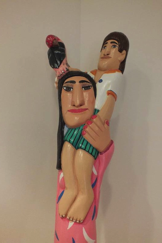 Three hand painted wood carvings from Valencia artistic family of Saul Garcia