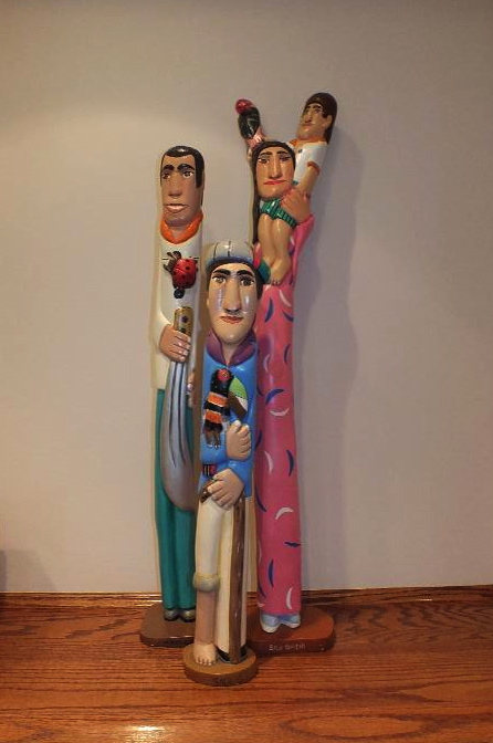 Three hand painted wood carvings from Valencia artistic family of Saul Garcia