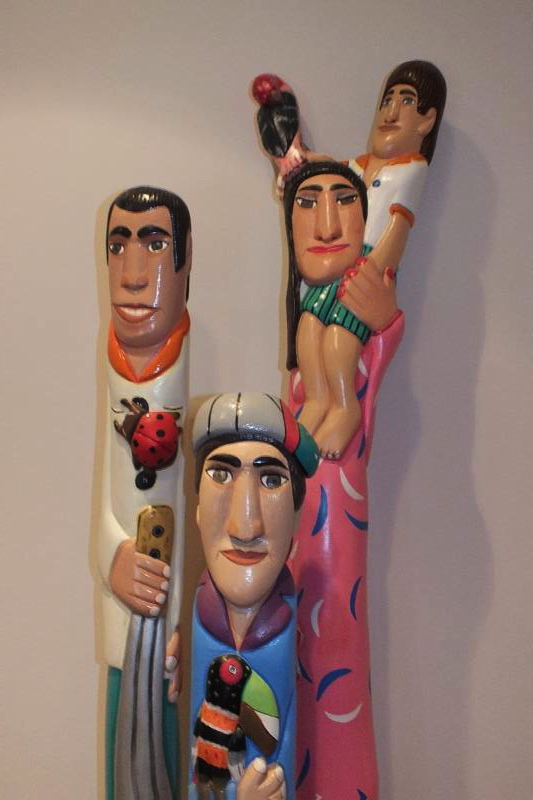 Three hand painted wood carvings from Valencia artistic family of Saul Garcia