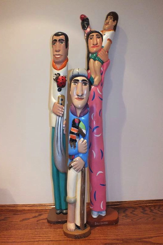 Three hand painted wood carvings from Valencia artistic family of Saul Garcia