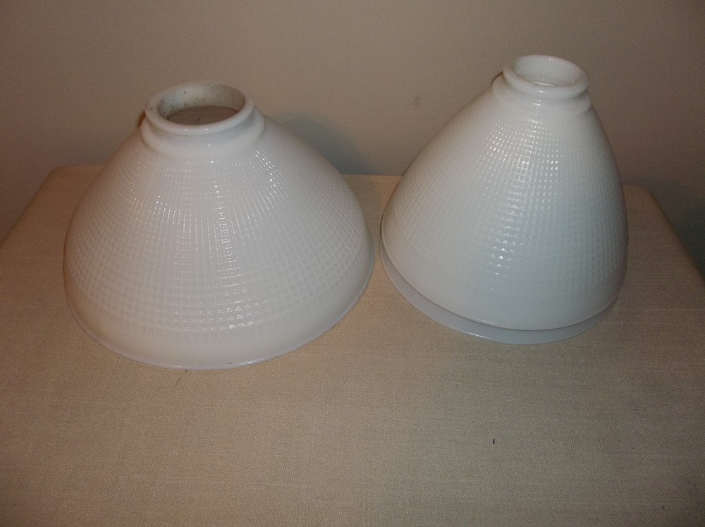 3 White Milk Glass Lamp Shades and 2 Vintage Frosted Glass with Roses Chimney.