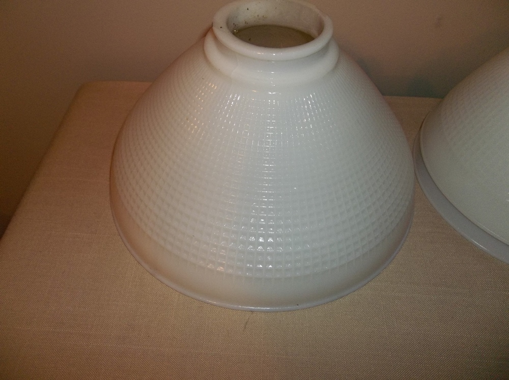 3 White Milk Glass Lamp Shades and 2 Vintage Frosted Glass with Roses Chimney.