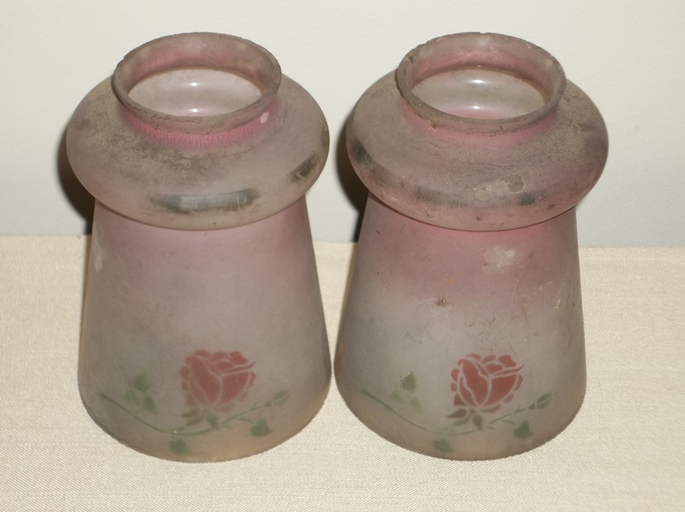 3 White Milk Glass Lamp Shades and 2 Vintage Frosted Glass with Roses Chimney.