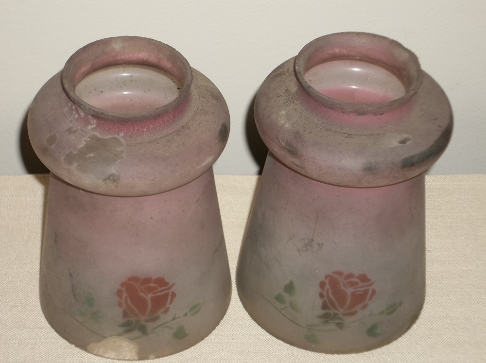 3 White Milk Glass Lamp Shades and 2 Vintage Frosted Glass with Roses Chimney.