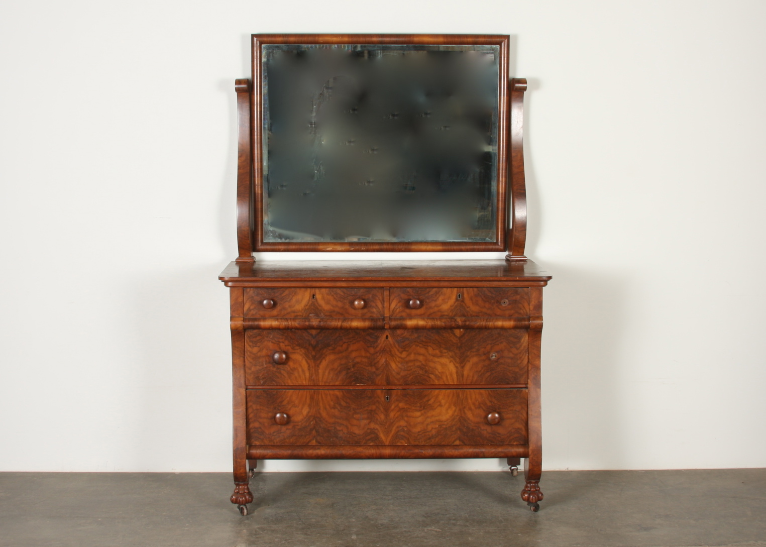 Mahogany Empire Dresser and Mirror
