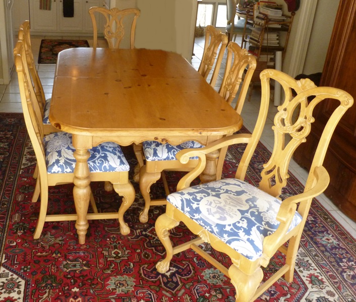 Farmhouse Style Pine Dining Table with Chippendale Style Chairs